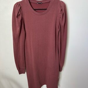 Express Long Sleeve Puff Shoulder Knit Dress - Mauve Rose